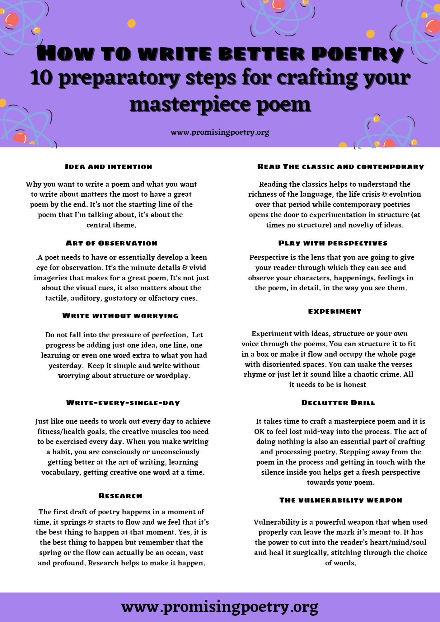 Printable on 10 preparatory steps to craft your masterpiece poem