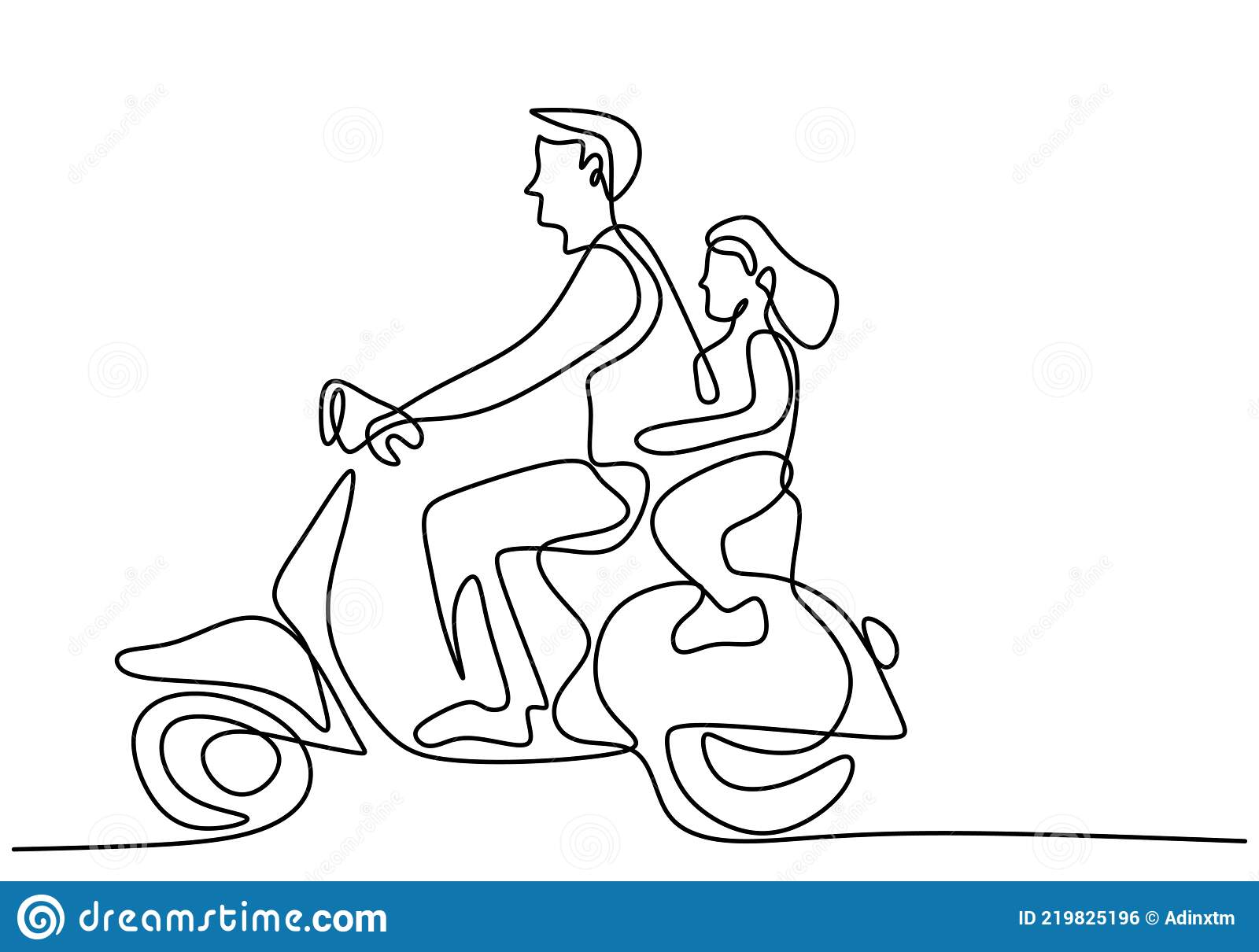 Line sketch of a dad and daughter in a motorcycle ride