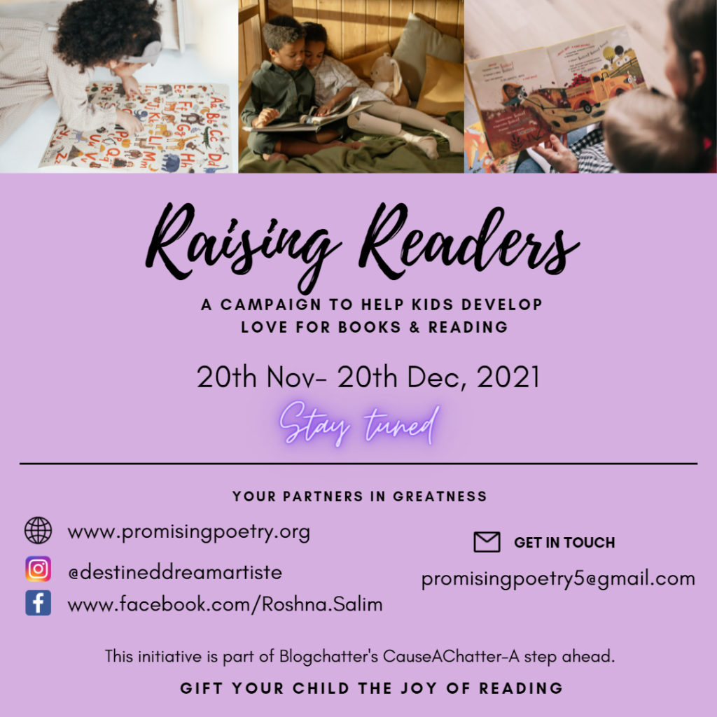 Raising Readers Campaign, poster design with details of duration-20th Nov-20th Dec, 2021.
