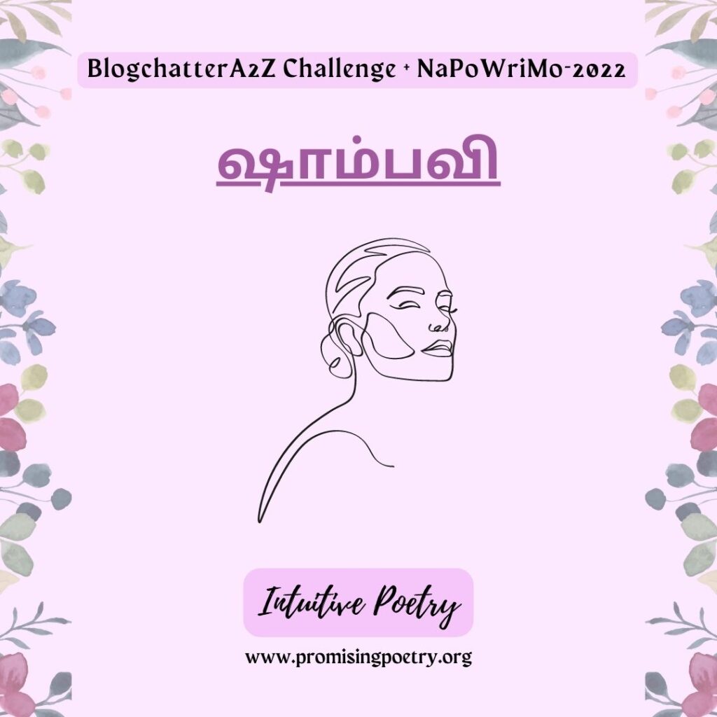 Image that reads BlogchatterA2Z challenge and NaPoWriMo 2022. 
A poem titled with the heteronym character, Shambhavi.